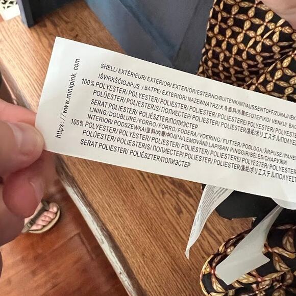 Mink Pink LARGE Gold Patterned Front Bunch Snap V Neck Valentina Mini Dress - Picture 11 of 15